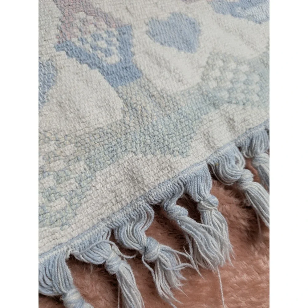 Vintage Cottagecore Nursery Throw Pastel Heart Decor Tapestry Throw Rug Pink